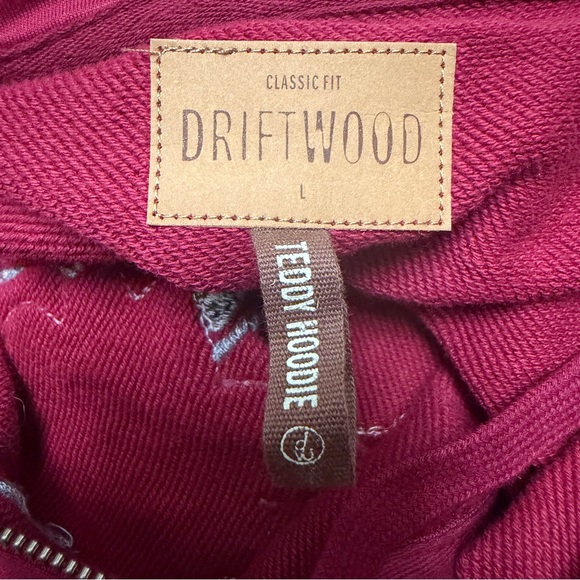 Driftwood Teddy Hoodie Floral Embroidered Full Zip Maroon NWOT Large Sweatshirt - Picture 9 of 11